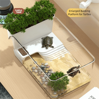 Transparent Turtle Tank with Basking Area Sun Climbing Landscape Turtle Tank Ecological Landscaping Aquarium