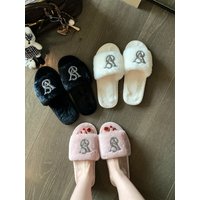 Cozy Fluffy Diamond Home Slippers Soft Plush Autumn Winter Flat Bottom Comfortable Warmth Little Elephant Sweet Style Toe Post