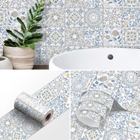 Blue& White & Yellow Tiles Wall Sticker Bathroom Kitchen Backsplash Decorative Waistline Skirting Strip Peel & Stick Wall Decals