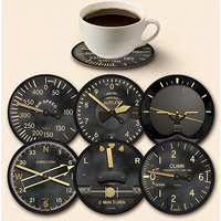 2D 6pcs Wooden Coasters Round Aircraft Instrument Design Home Dining Table Decoration Gift for Aviation Enthusiasts