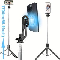 〈Magnetic Quick-Release〉Selfie Stick Tripod with Wireless Remote | Includes Universal Metal Plate for All Phones 170cm Travel st