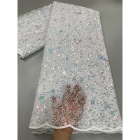 French Tulle Flocking Lace Fabric 2022 High Qulity African Mesh Net Sequins Lace Fabric Nigerian For Bridal Wedding Party Dress