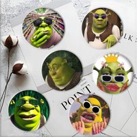 1pc Cute Funny S-Shrek Cartoon Style Badge Brooches On Backpack Decoration Round Enamel Pins For Accessorys