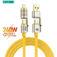 240W 4 in1 Type C Charging Cable Super Fast Charge Type-C To USB C Wire For iPhone 16 17 For Samsung Xiaomi PD 2-in-2 Data Cable