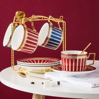 Metal Coffee Cup And Saucer Display Rack Hold 6 Coffee Cups 6 Plates Kitchen Draining Rack Modern Mug Holder Countertop Stand