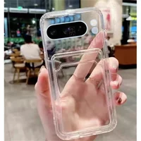 For Google Pixel 8 /8 Pro Soft Silicon Transparent Shell Card Clip Pocket Back Cover