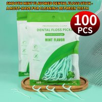 100PCS Disposable Mint Dental Floss Sticks | Deep Clean Between Teeth Effortlessly