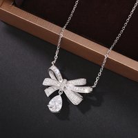 Huitan Aesthetic Bowknot Women Pendant Necklace Inlaid Brilliant CZ Elegant Wedding Engagement Fashion Accessories Jewelry Gift