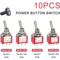 10pcs 3/6 Pin Mini Switches MTS-102 103 MTS-202 203 Toggle Switch ON-OFF-ON Micro Switch with Solder Terminal Waterproof Cap