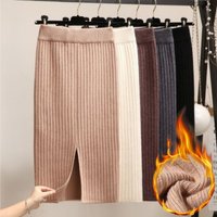 Autumn Winter Knit Skirt Thickened Warm High Waist Pencil Skirt Solid Color Slimming One Step Straight Tube Skirt Womens Fashion