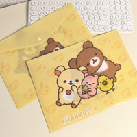 Rilakkuma A4 Folder Cartoon Waterproof Test Paper Storage Pouch Large Capacity Stationery Storage Bag Student Office Supplies
