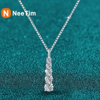 NeeTim Gradient Moissanite Necklace for Women Sparkling Lab Gem Neck Chain Pendant S925 Sterling Silver Box Chain Fine Jewelry