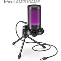 AmpliGame by FIFINE RGB USB Gaming Microphone with Light-touch Mute,Condenser Mic with Tripod for PC,PS4/5,Laptop Streaming-A2