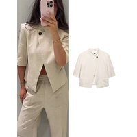 TFMLN New Women Blazer Coat Fashion Single Button Short Slim Temperament Spring Summer Coats Elegant Short Sleeve Solid Outwear