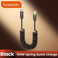 Toocki 1.8/1.2M USB C to Type C Cable for iPhone 16 15 Pro Xiaomi LED PD100W Fast Charging USB C Spring Wire for Samsung Laptop