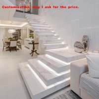 custom.Floating Stair Kits Marble/wooden Staircase Design Indoor Glass Railing Marble Stair Steps Modern Stairs