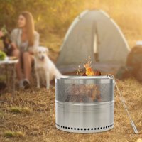 Modern Round Silver Stainless Steel Portable Outdoor Fire Pit with Fire Hook Folding Smokeless Firepit for Outside Camping