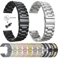 20mm 22mm Stainless Steel Strap Classic Metal Band Three-bead Solid Metal Stainless Steel Sports Band