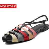 MORAZORA Plus Size 34-41 Genuine Leather Sandals Women Shoes Mixed Color Flat Sandals Summer Fashion Party Dress Shoes
