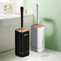Punch-Free Wall Mount Silicone Toilet Brush Set Long Handle Quick Dry Bathroom Cleaning Tools