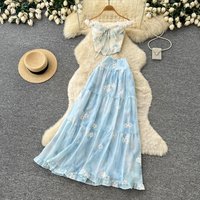 Women Two Piece Sets Skirt Set Sleeveless Strapless Sexy Tops Long Skirts A Line High Waist Y2k Streetwear Elegant Print Summer