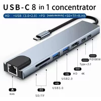8in1 USB C Hub with 4K HDMI Adapter RJ45 Ethernet Port SD TF Card Reader PD Fast Charging for Laptop Computer USB 31