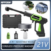 Hippcron 6-in-1 High-Pressure Car Wash Water Gun 21V Portable Power Cleaning Tool for Household Gardening 1450PSI