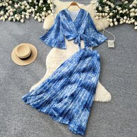 Women Two Piece Sets Skirt Set V Neck Flare Sleeve Tops Leopard Print Long Skirts A Line High Waist Y2k Streetwear Elegant 2026