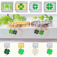 Lucky Four-leaf Clover Italian Charm Women Men Bracelet Link Fit 9mm Stainless Steel Bracelet Making Jewelry DIY Beads