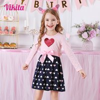 VIKITA robe en coton à manches longues filles robes de princesse bébé fille vêtements nœud papillon fête paillettes robes fille vêtements décontractés