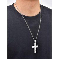Crucifix Corss Necklace for Men,Silver Color Stailess Steel Cross Pendant,Ethnic Faith Jewelry