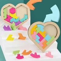 Jeu de Puzzle 3D en bois pour enfants, Puzzle coloré Tangram, jouets mathématiques en forme de cœur, jouets éducatifs d'apprentissage Montessori pour bébés
