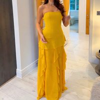 Fashion Personality Solid Slim Party Dress Women Elegant Sleeveless Irregular Ruffled Dress Sexy Strapless Split Evening Dress