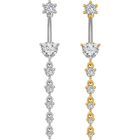 Long Dangle Belly Button Rings Clear Heart Zircon 14G Titanium Banana Navel Barbell Elegant Women Accessories Valentine Day Gift