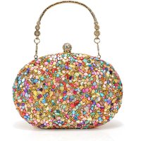 Luxury Multi-Color Crystal Clutch Bag with Rhinestones Shell Design for Women Chain Purse for Party Wedding Circular Designer's