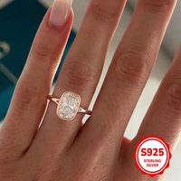 Fine Moissanite Ring 925 Silver Rectangle Lab Diamond Wedding Statement Rings For Women 14K Rose Gold Fine Jewelry