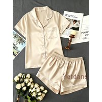 Women's Pajamas Set Satin Sleepwear Button Down Tops with Shorts Pajama Sets 2 Piece Pijama Summer Homewear Loungewear for Women