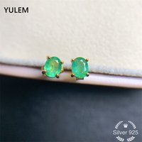 YULEM Natural Emerald 4mmx5mm Earrings Studs,S925 Silver as Lover Jewerly for Women Classic Gift/Daily Wear/Party High Quality
