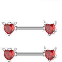 Pair Red Heart Crystals Nipple Shield Barbell Nipple Rings For Women 1.6*16mm Length Nipple Piercings Stainless Steel Jewelry