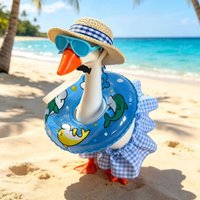 Summer 7-inch Desk Goose Bikini Set Cute Desk Goose Outfits Small Goose Beach Style Straw Hats Sunglasses Swim Ring Dress Set