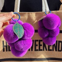 Kawaii Fluffy Fruit Grape Keychain Charms Plush Genuine Rabbit Fur Solid Color Bag Charms Fashionable Backpacks Pendant Gift