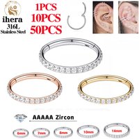 1/10/50PCS Stainless Steel Zircon Hinged Segment Nose Septum Clicker Ring Round Earrings Hoops Ear Tragus Helix Piercing Jewelry