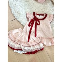 Japanese Sweet Patchwork Two Piece Set Female Cute College Style Bow Polka Dot Sets Fly Sleeve Top + Lace Mini Skirt Suit 2025