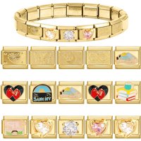 New Fashion 9mm 15 Style Italian Modular Charm Bracelet Fashionable Leisure Holiday Scenery Literary Modular Elastic Bracelet