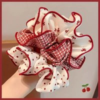 1pcs High End Red Cute Dot Plaid Scrunchies for Women Girls Soft Elastic Hair Ties Gentle Hair Bands Fashion Hair Accessories