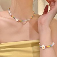 Colorful Rice Bead Necklace Daisy Bracelet Flower Handmade Beaded Necklace for Women Jewelry Accessories