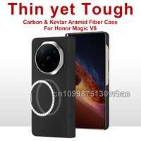 Carbon Fiber Aramid Magnetic Case for Honor Magic V6 Double Hinge Fabric Thin Hard Lightweight Cover Magnetic Balck Slim Premium