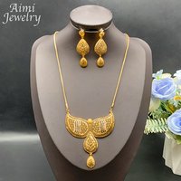 Lightweight Fashion Gold Color Jewelry Set for Women Pendant Earrings Choker Necklace Dubai Italian Wedding Party Accessories