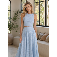 Elegant Embroidered Sleeveless Top and A-line Skirt Two Piece Set Women Spring Summer Festival Graduation