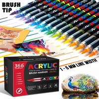 12-366 Color Acrylic Paint Brush Markers Free Ink Waterproof Art Pens for Rock Canvas Glass Wood DIY Drawing Crafts Art Supplies